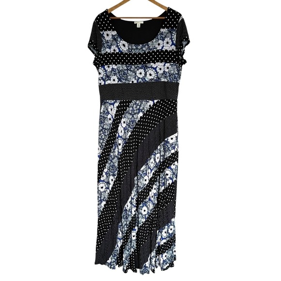 Cato Maxi Dress Women's XL Floral Polka Dot Boho Short Sleeve Pockets - Picture 1 of 9
